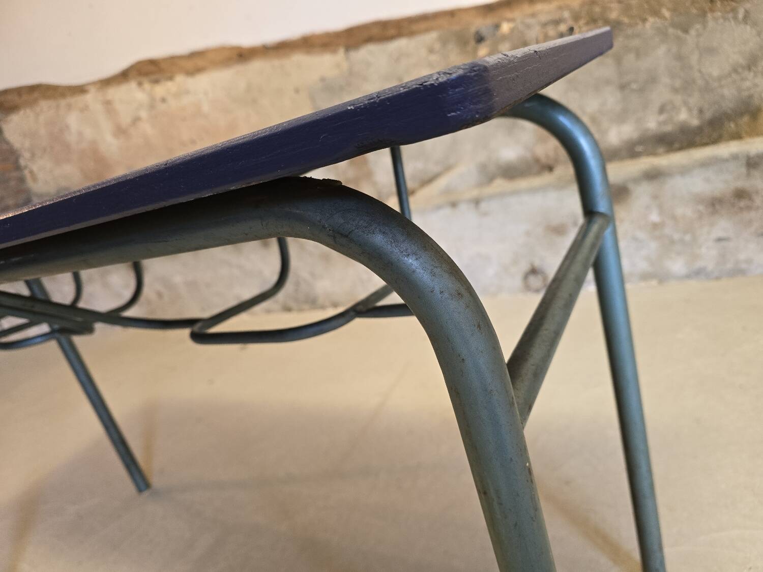 Double school desk with school bag holder