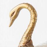 Sculptural Art Nouveau Swan Coupe in Crackled Glazed Porcelain and Gilded Metal