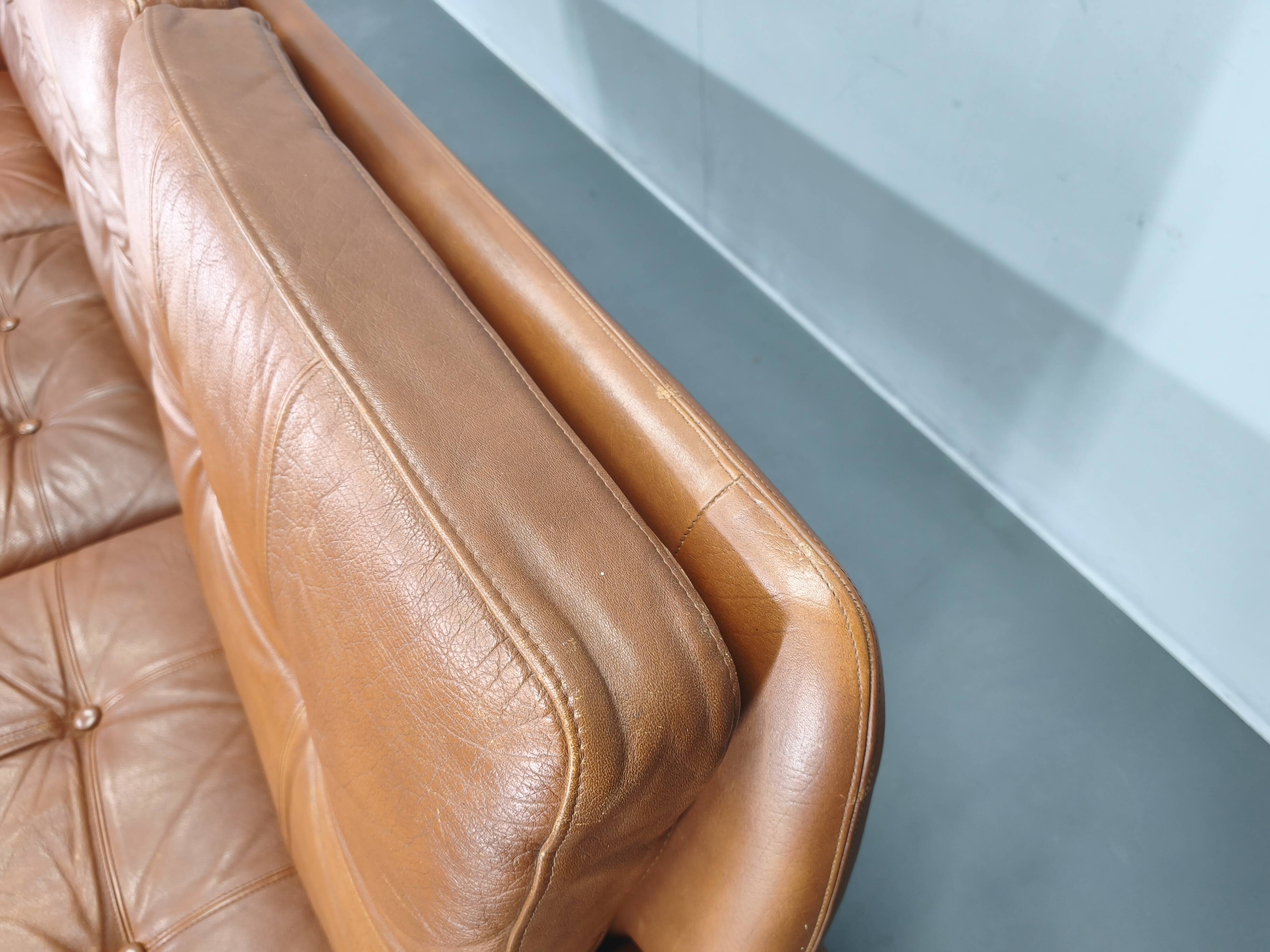 Svend Skipper Danish Leather Sofa Cognac Chrome, 1960s