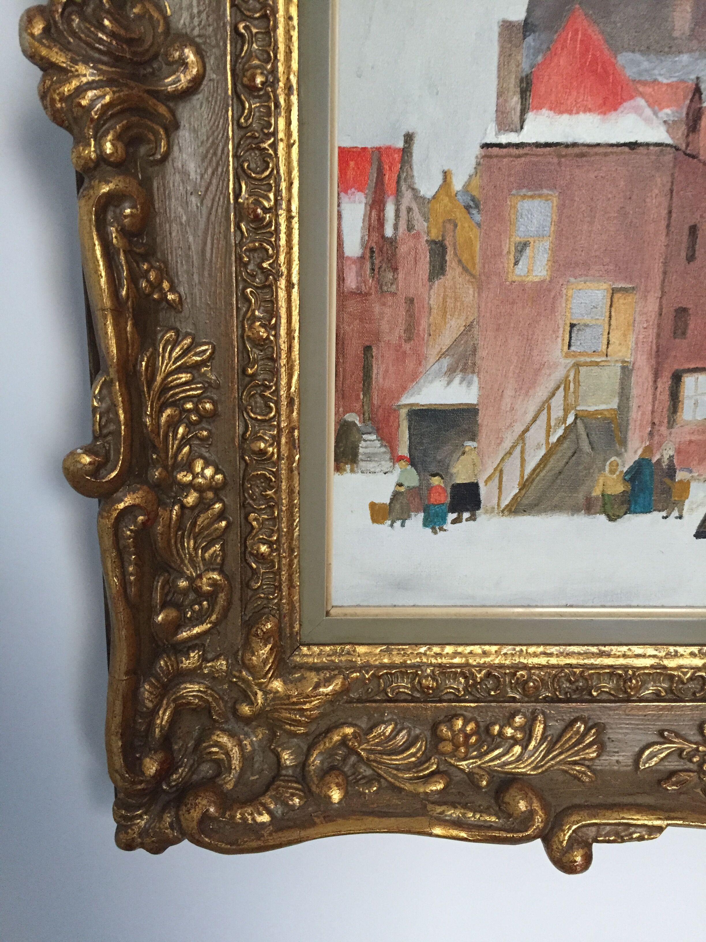 Oil on canvas, winter landscape, baroque setting