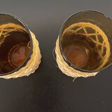 Set of 2 smoked orangeade glasses in woven wicker