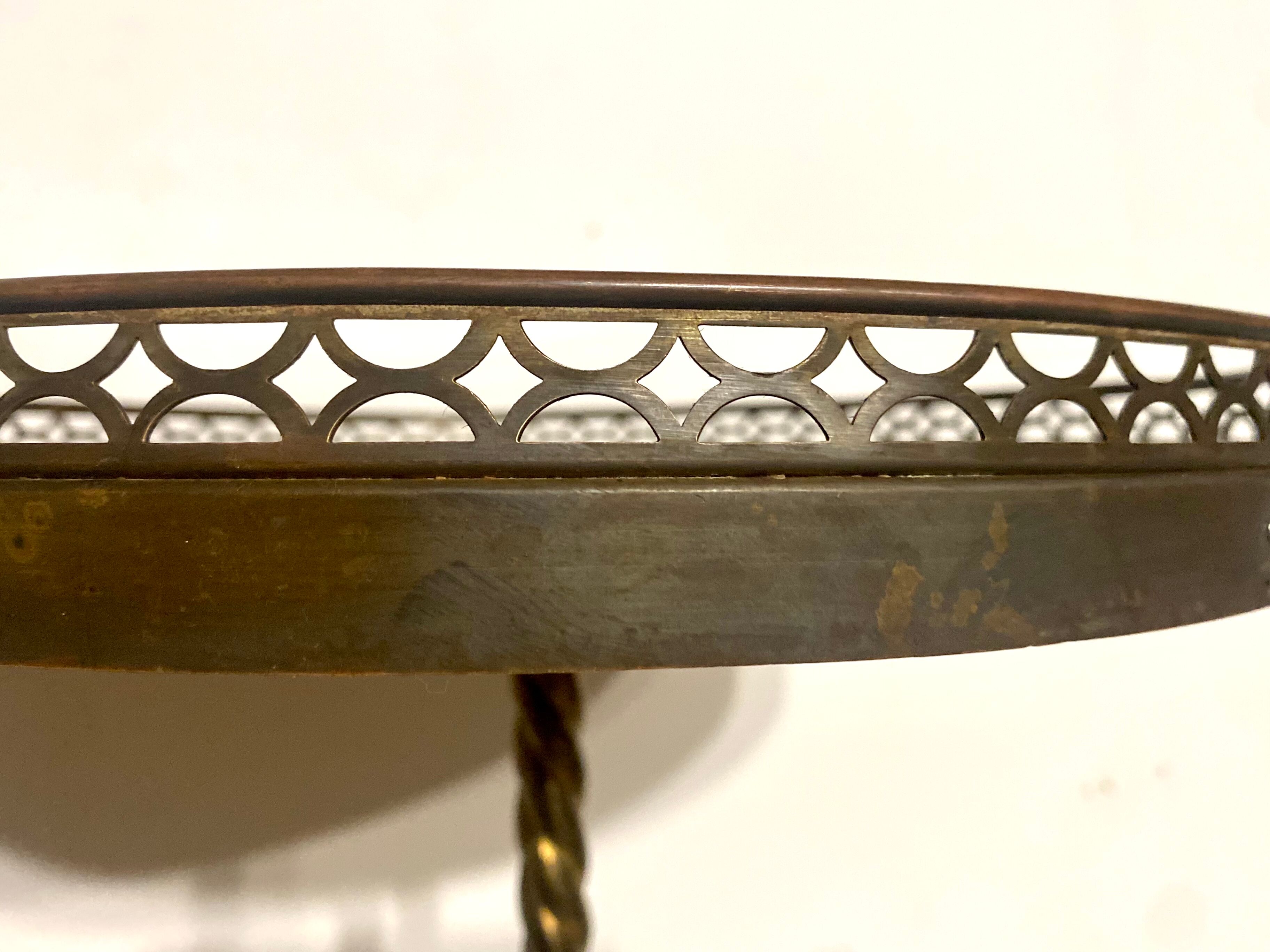 Neo classic brass and mahogany pedestal table