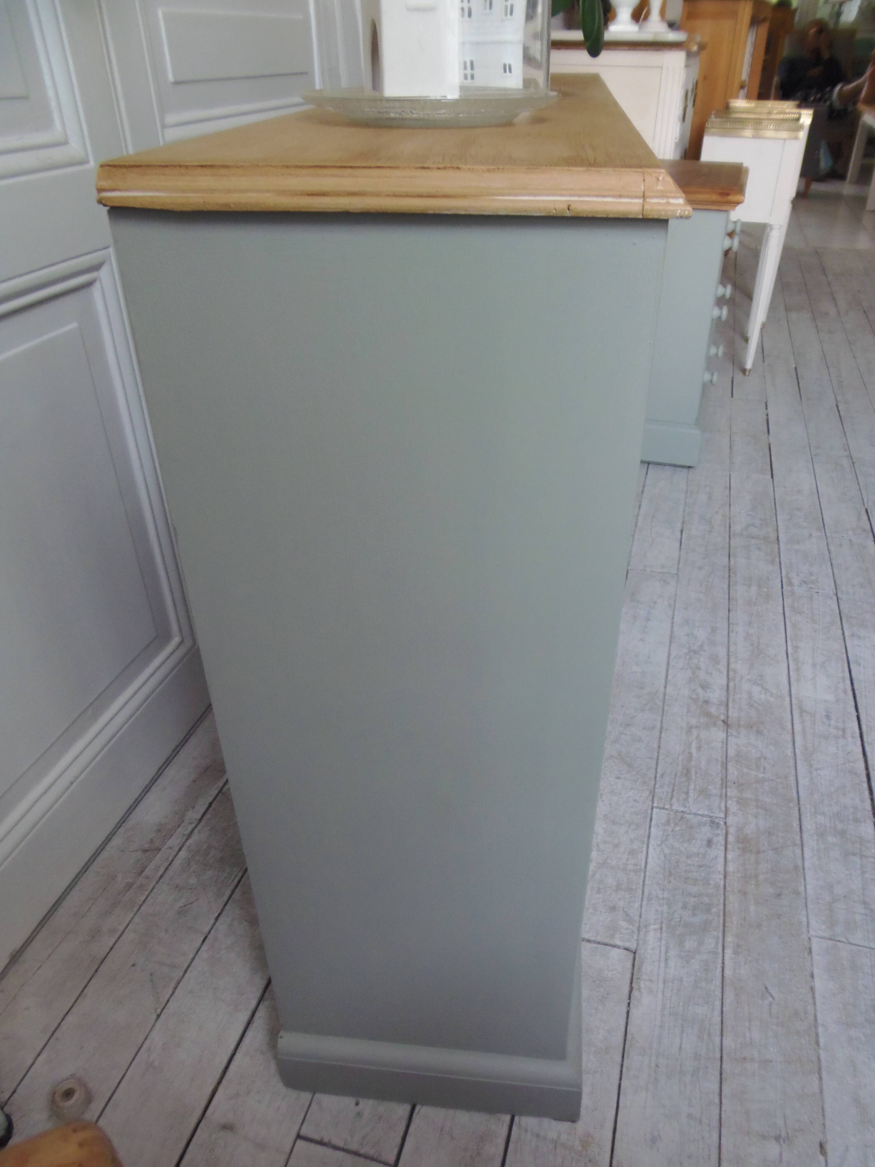 Furniture, vintage bookcase re-enchanted in verdigris, wooden top.