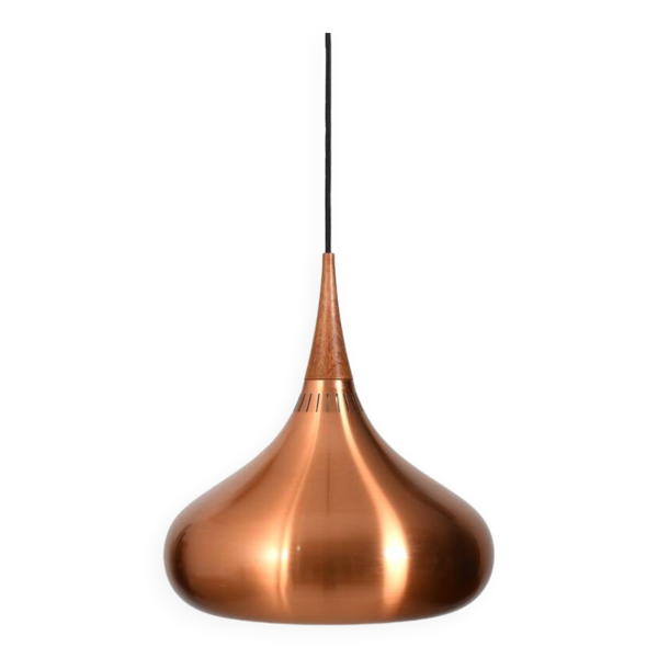 Suspension Orient en cuivre et teck par Jo Hammerborg pour Fog & Mørup, années 1960