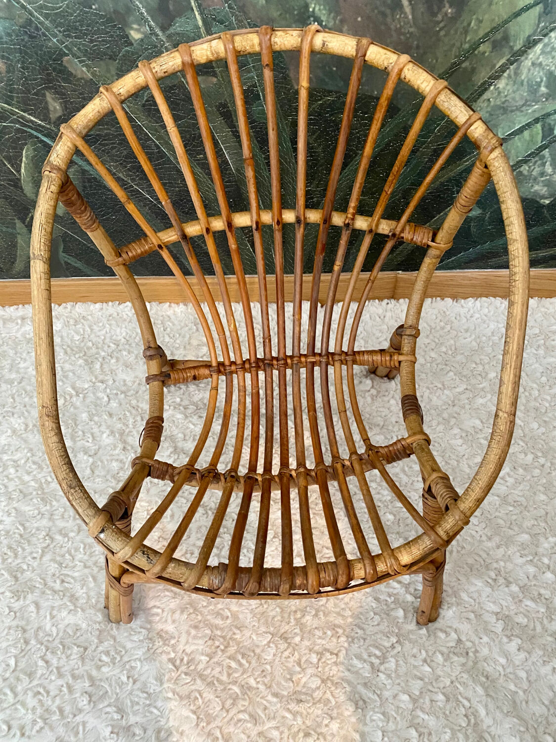 Vintage children's rattan armchair, bamboo rattan chair