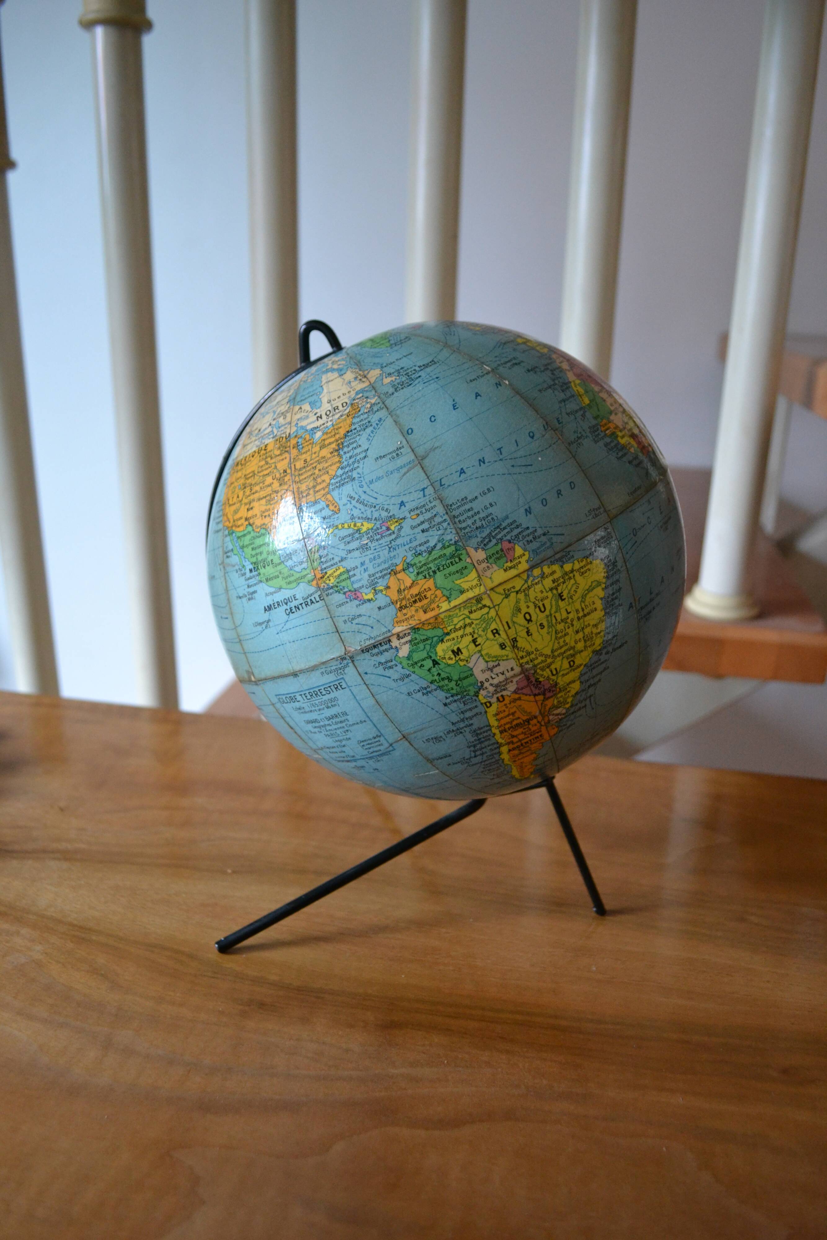 World map globe Girard Barrère 60s