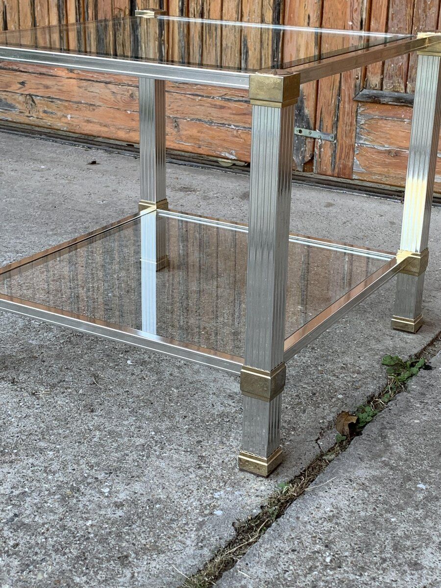 Vintage Brass and Chrome Coffee Table by Pierre Vandel, Paris, 1970s