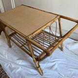 Table basse rotin avec porte revues vintage 60’s