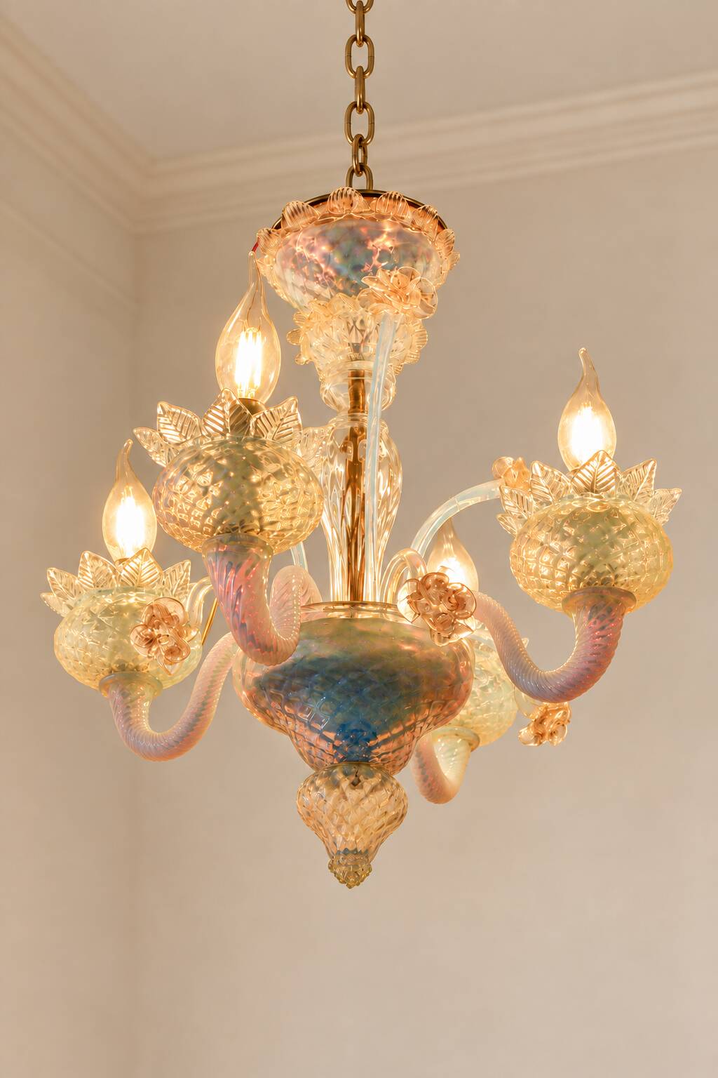 Vintage opalescent Murano chandelier – Italy, 1970s