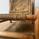 Fauteuil bas en bois et corde années 50