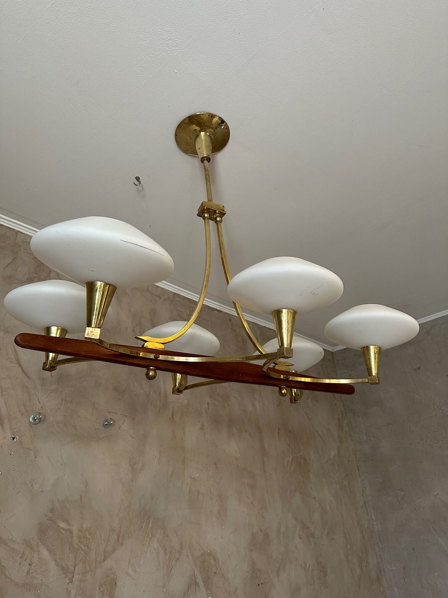 Vintage brass and opaline chandelier