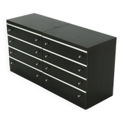 Pair Chest of Drawers in Ebonized Wood with Aluminium Accents 1980s