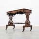 Victorian Walnut Side Table with Inlaid Top and Pierced Scroll Ends, Englan
