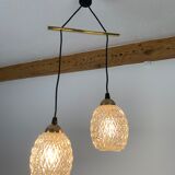 Suspension globes 2 feux, verre et laiton, années 50