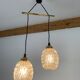 Suspension globes 2 lights, glass and brass, 50s