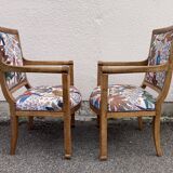 Set of four reupholstered Directoire period armchairs.