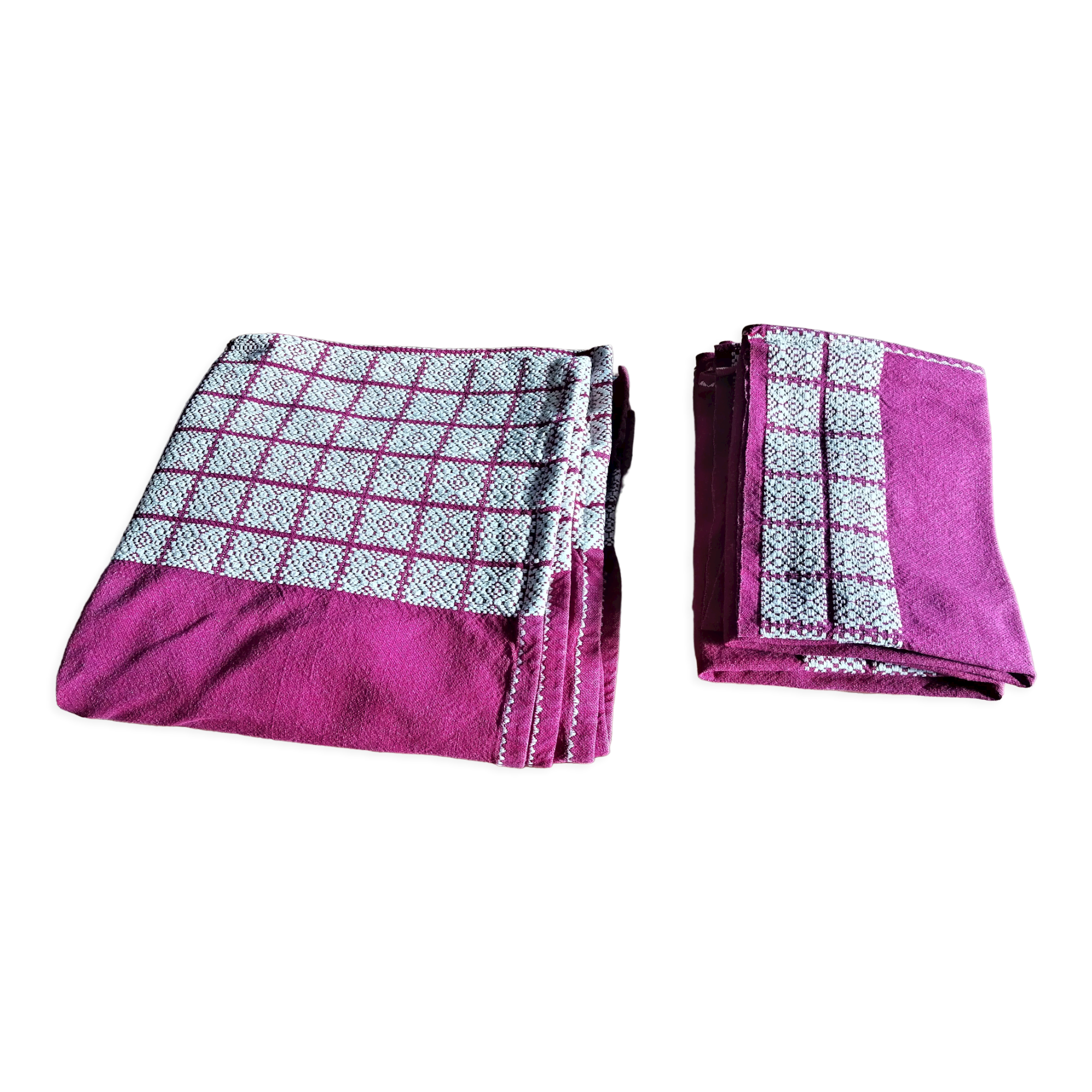 Nappe Basque BERROGAIN Bayonne + 12 Serviettes Assorties - 100% Coton, Blanc - Occasion