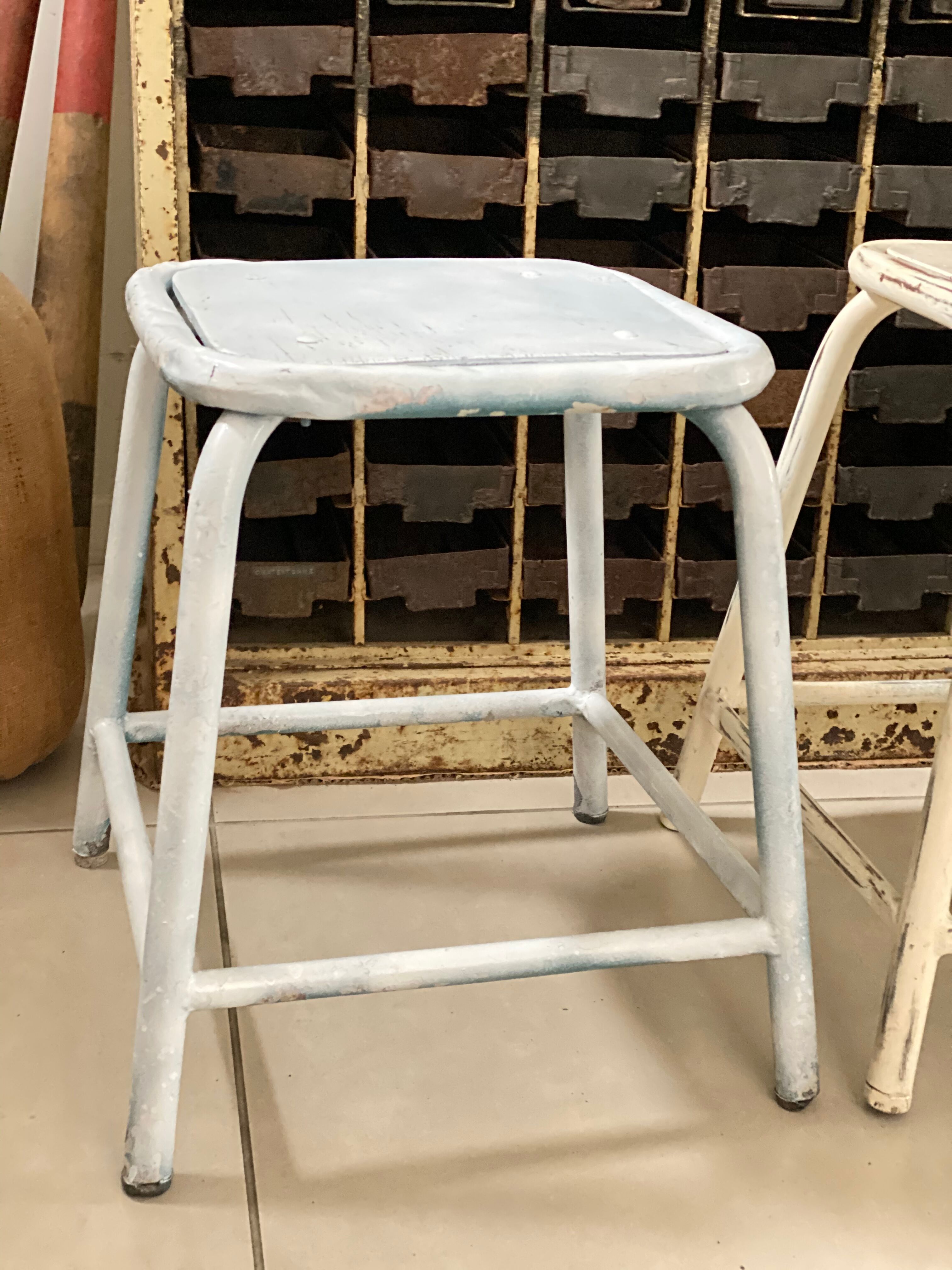 Pair of industrial workshop stools