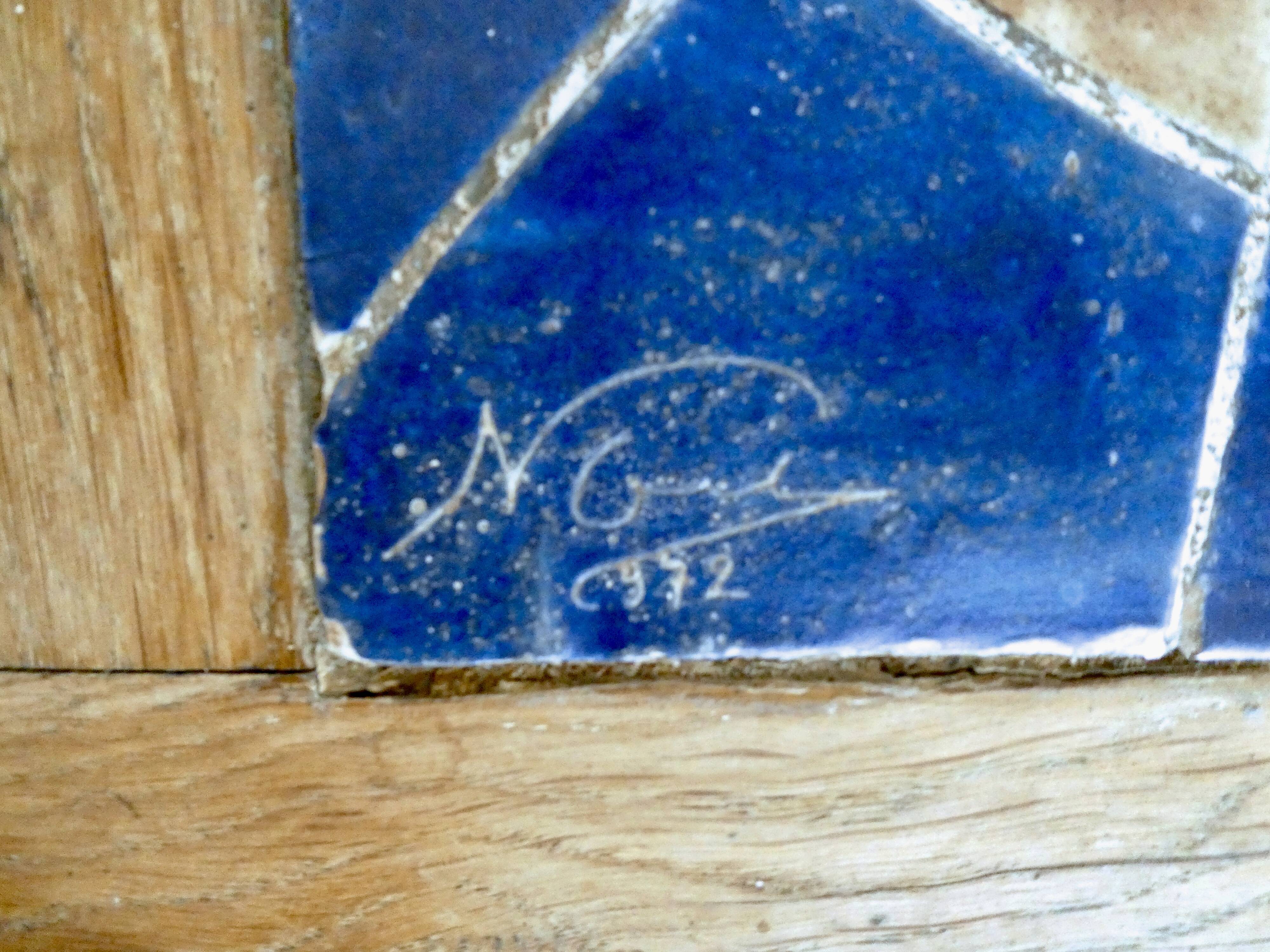 Solid wood and ceramic coffee table, 70s