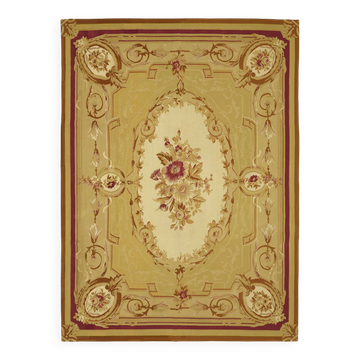 Handmade European Vintage Aubusson Kilim 262 cm x 358 cm