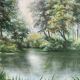 HST painting "Landscape with wooded river" - signed Valena XX° + frame