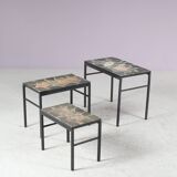 1960s Nesting tables with stone tops from the Netherlands