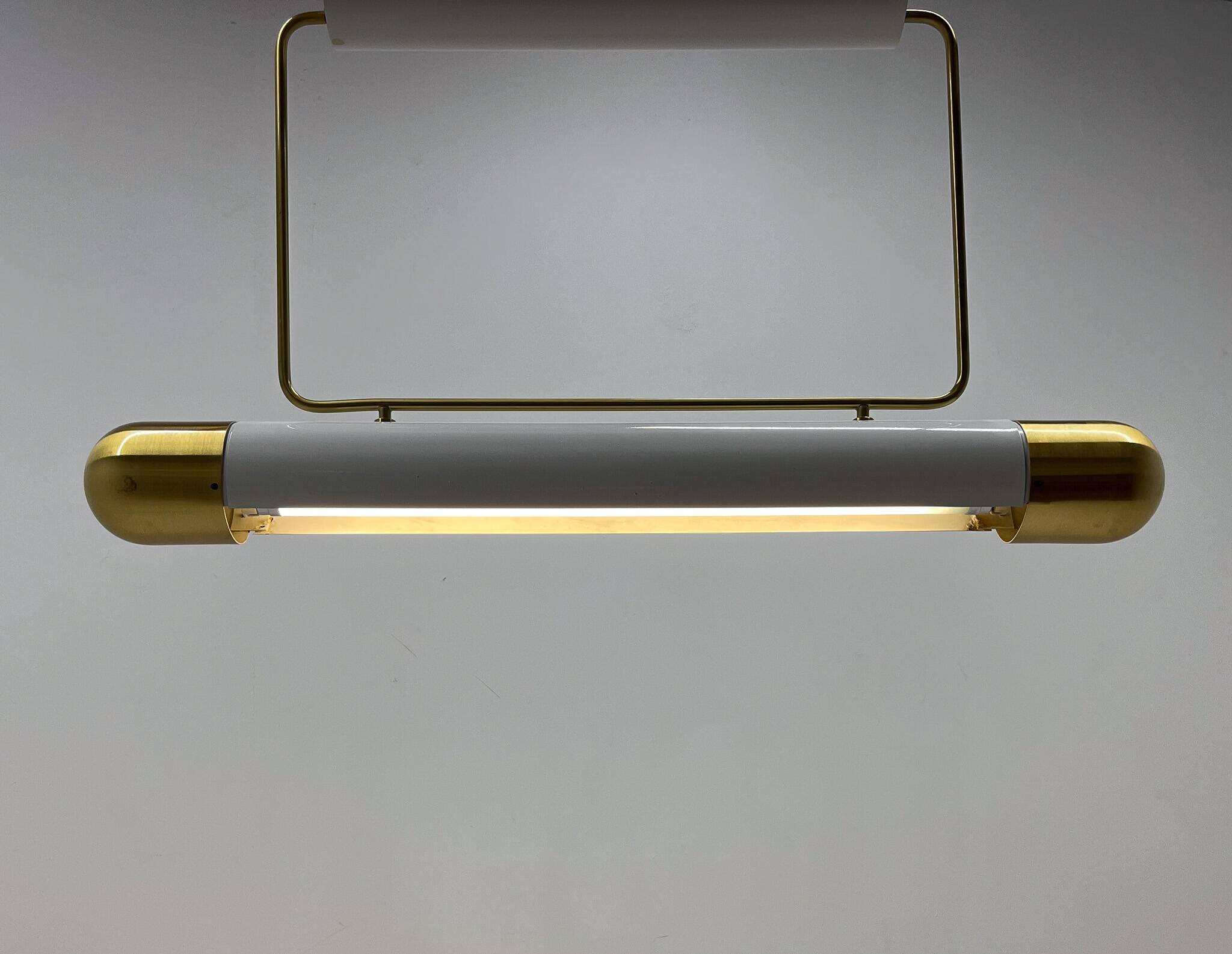 Mid-century Brass Long Pendant Light by Napako
