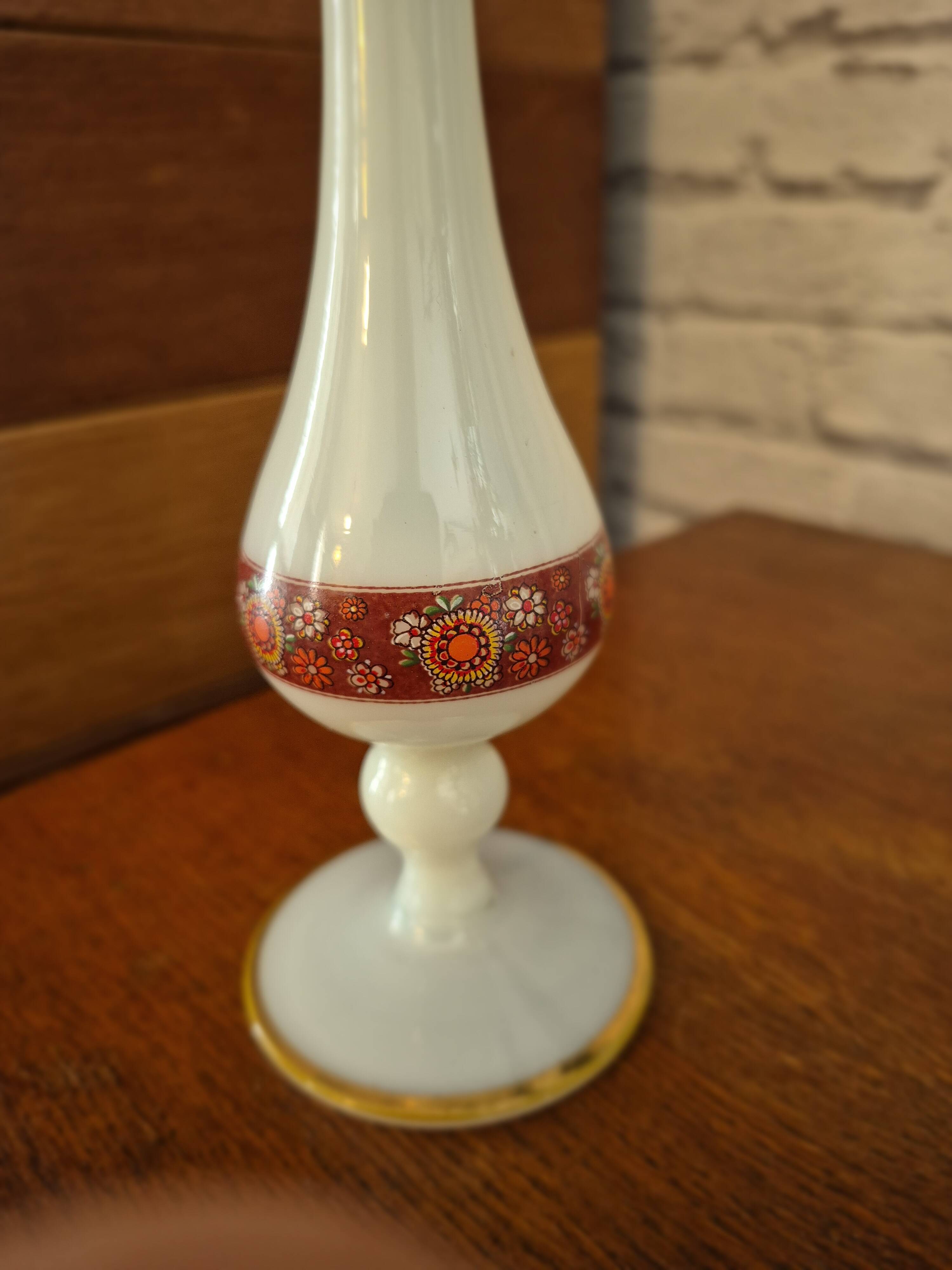 Large opaline vase decorated vintage 70s