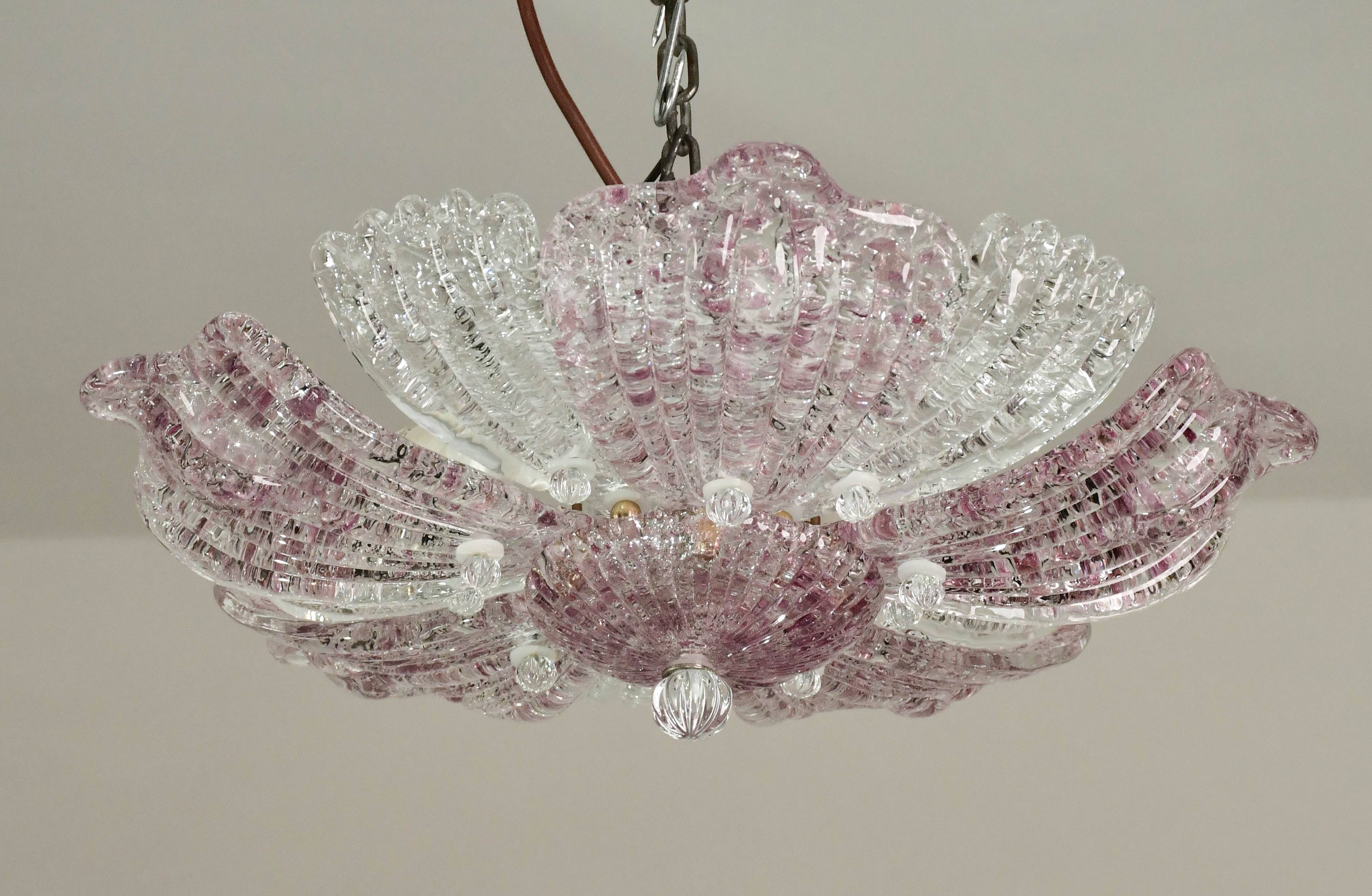 Set of 2 charming vintage Murano glass ceiling lamps, pink