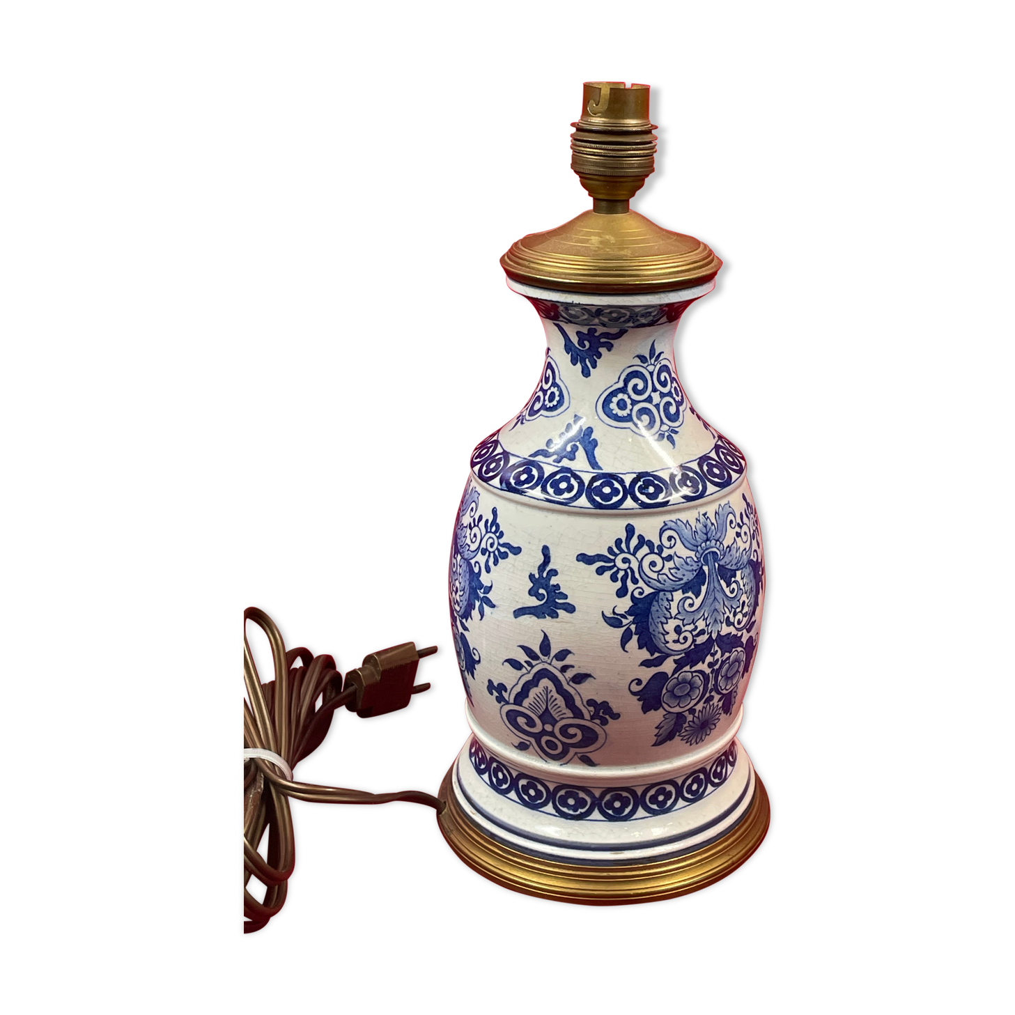 Vintage lamp in blue and white earthenware