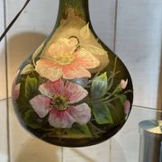 Blown glass lamp painted with a floral design, early 20th century.
