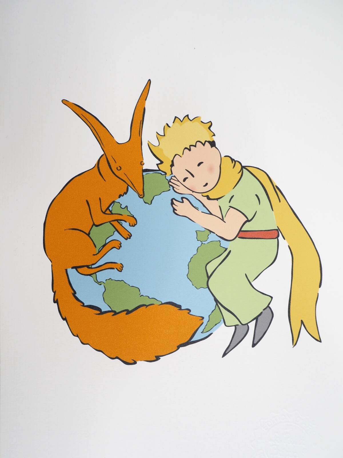 Antoine de Saint-Exupéry: The Little Prince and the Fox Protect the Earth - Lithograph
