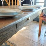 Solid oak farmhouse table with central drawer and extension