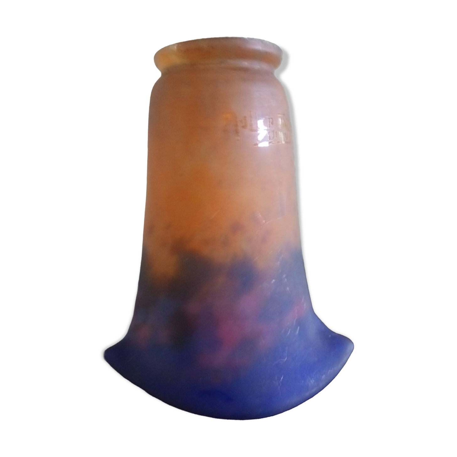 MULLER FRERES LUNEVILLE - Orange-purple marbled glass tulip - signed