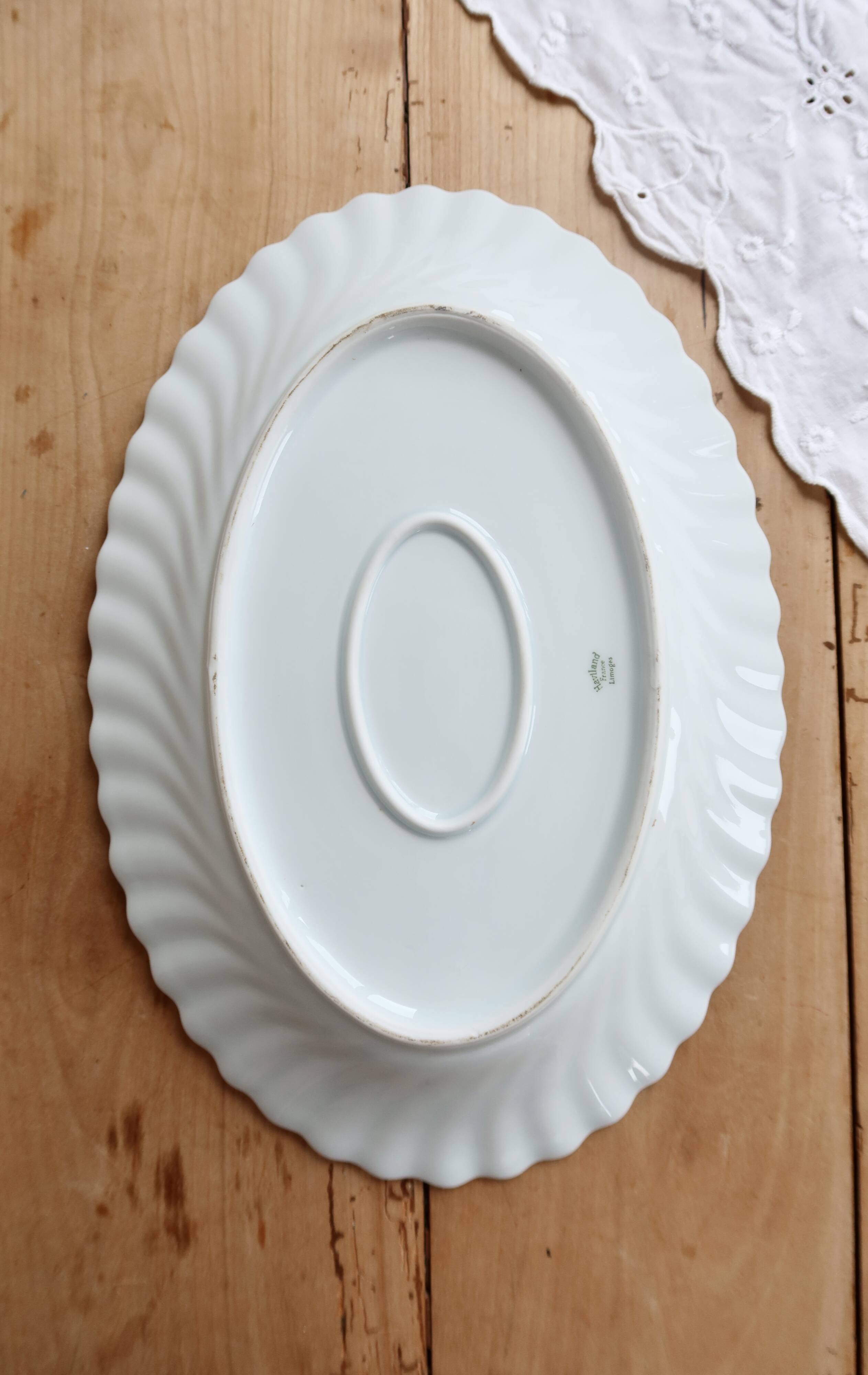 Vintage oval serving dish white twisted porcelain Limoges Haviland
