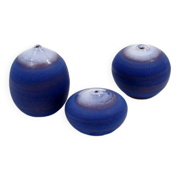 Set of 3 vintage blue miniature ceramics by Antonio Lampecco - Belgium