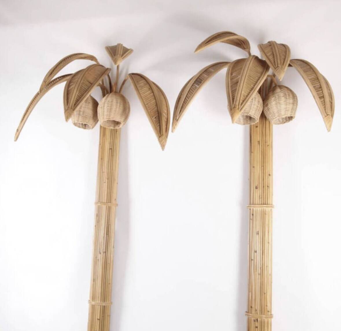 Pair of large "coconut/palm" wall lights in rattan.