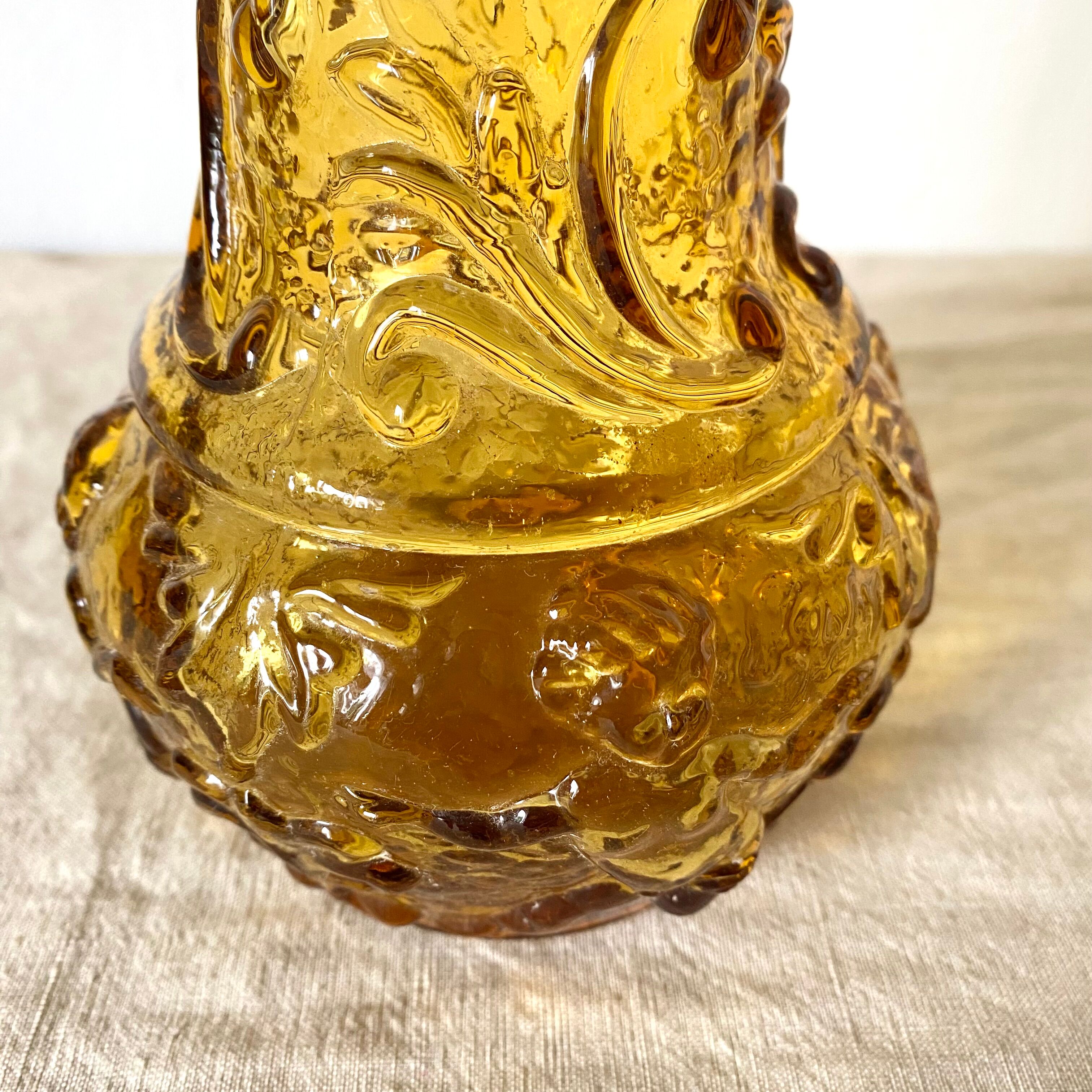 Bottle, amber glass vase angels