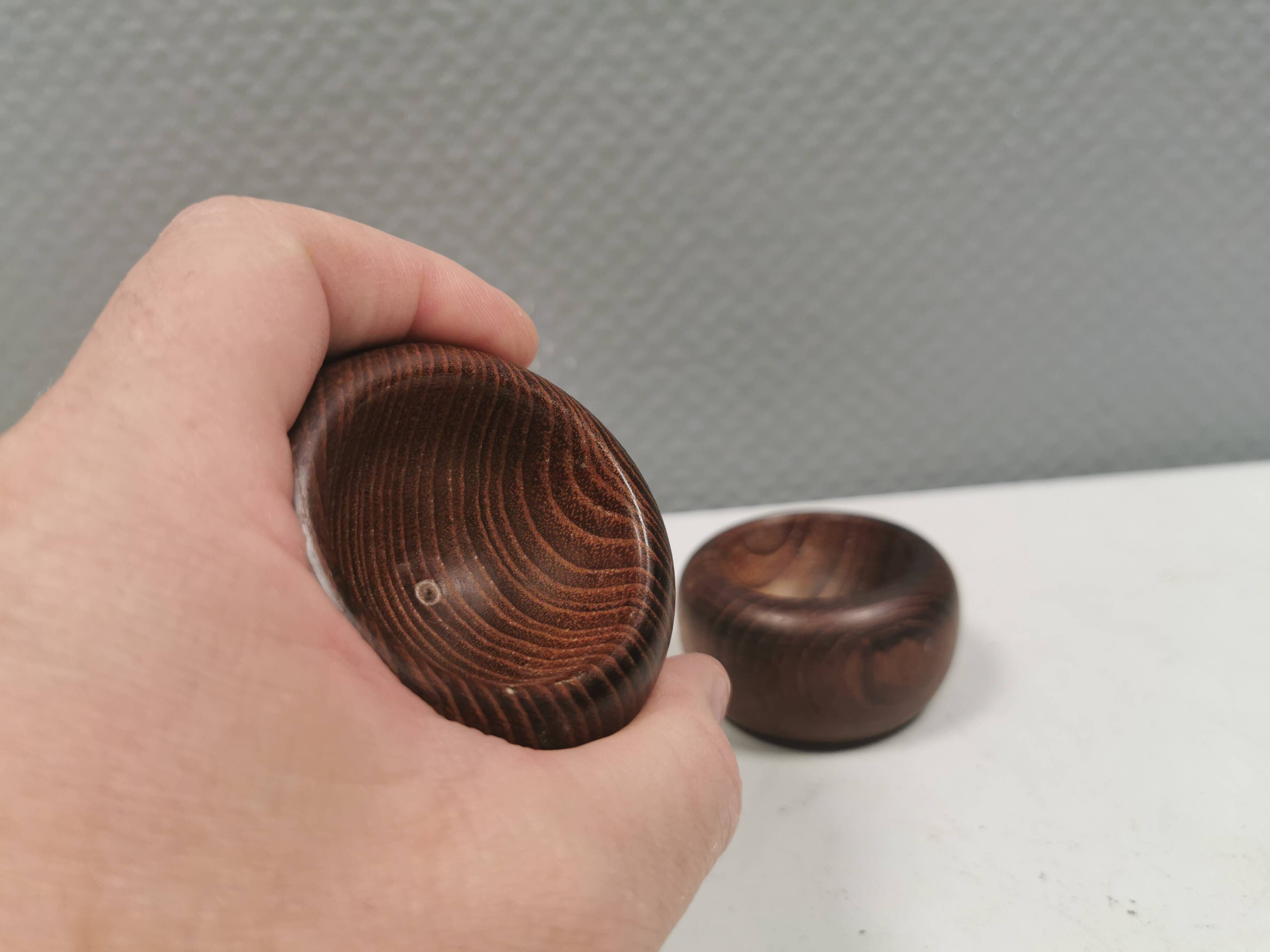 Two small saltcellars (or salt and pepper) in teak wood, Denmark 1970s.