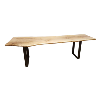 Table basse en noyer blanchi pieds carrés en métal
