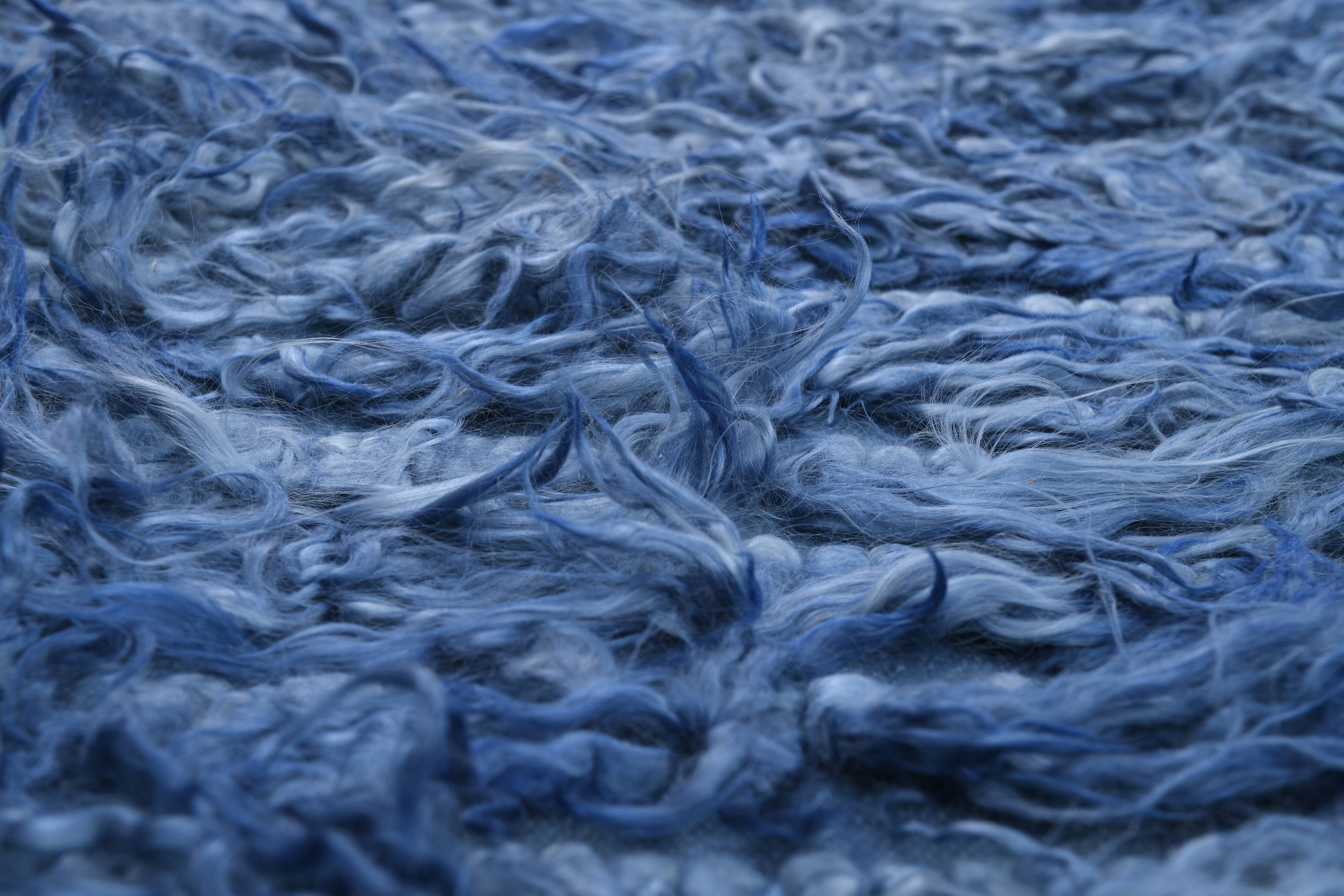 4x9 handmade wool blue vintage rug, 122x266cm