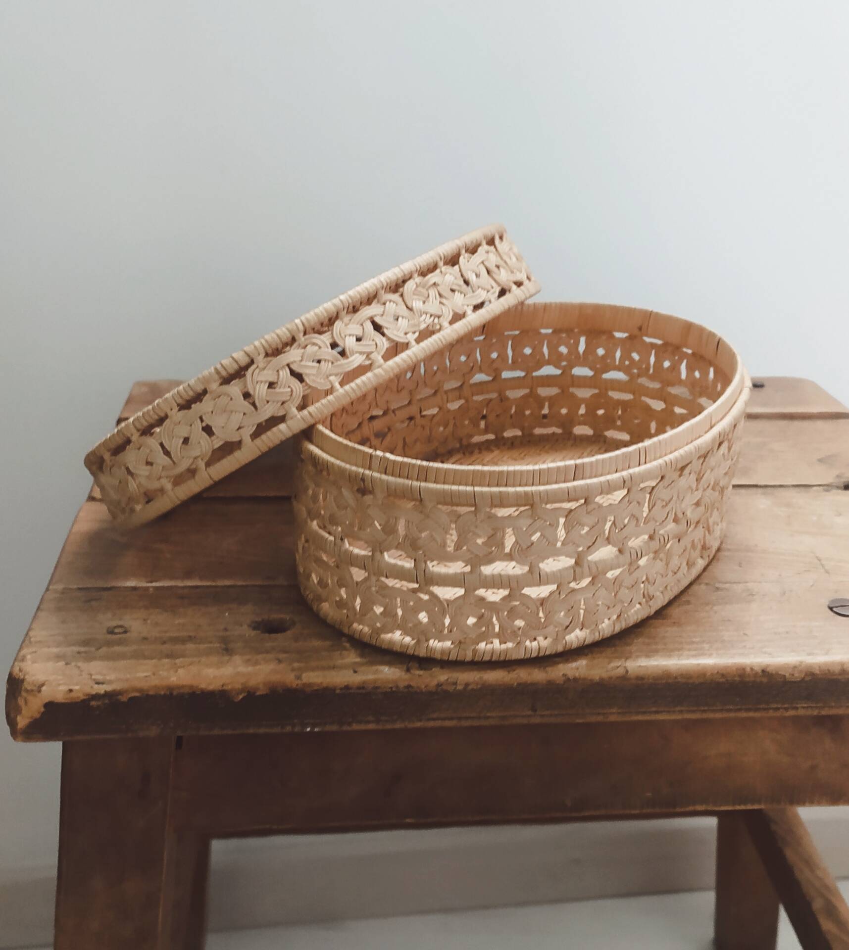 Vintage woven rattan box, case