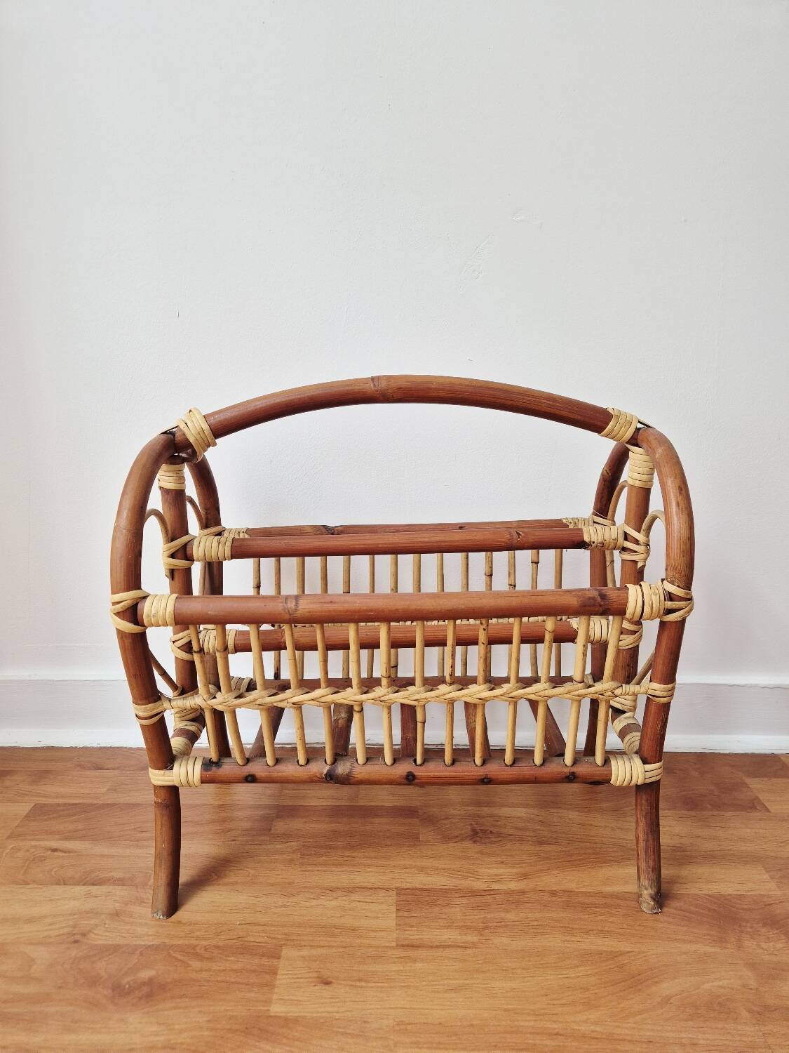 70s Rattan Magazine Rack - Vintage