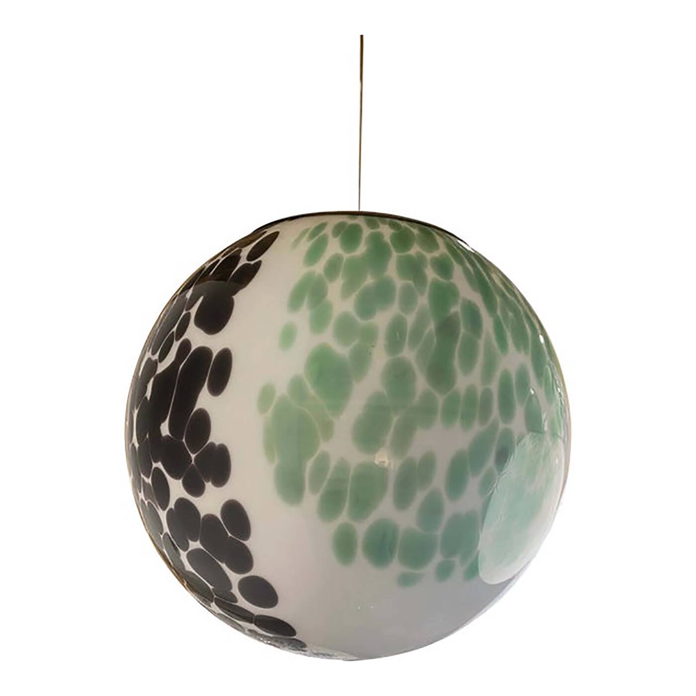 Contemporary Light Green and Black Sphere Pendant in Glass