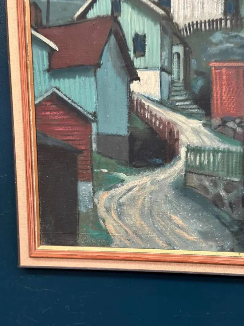 Original Swedish Oil on Canvas – “Stryket, Nordingrå” – Signed – Dated 1959 – Vintage & Framed – 52 × 44 cm (20.5" × 17.3")