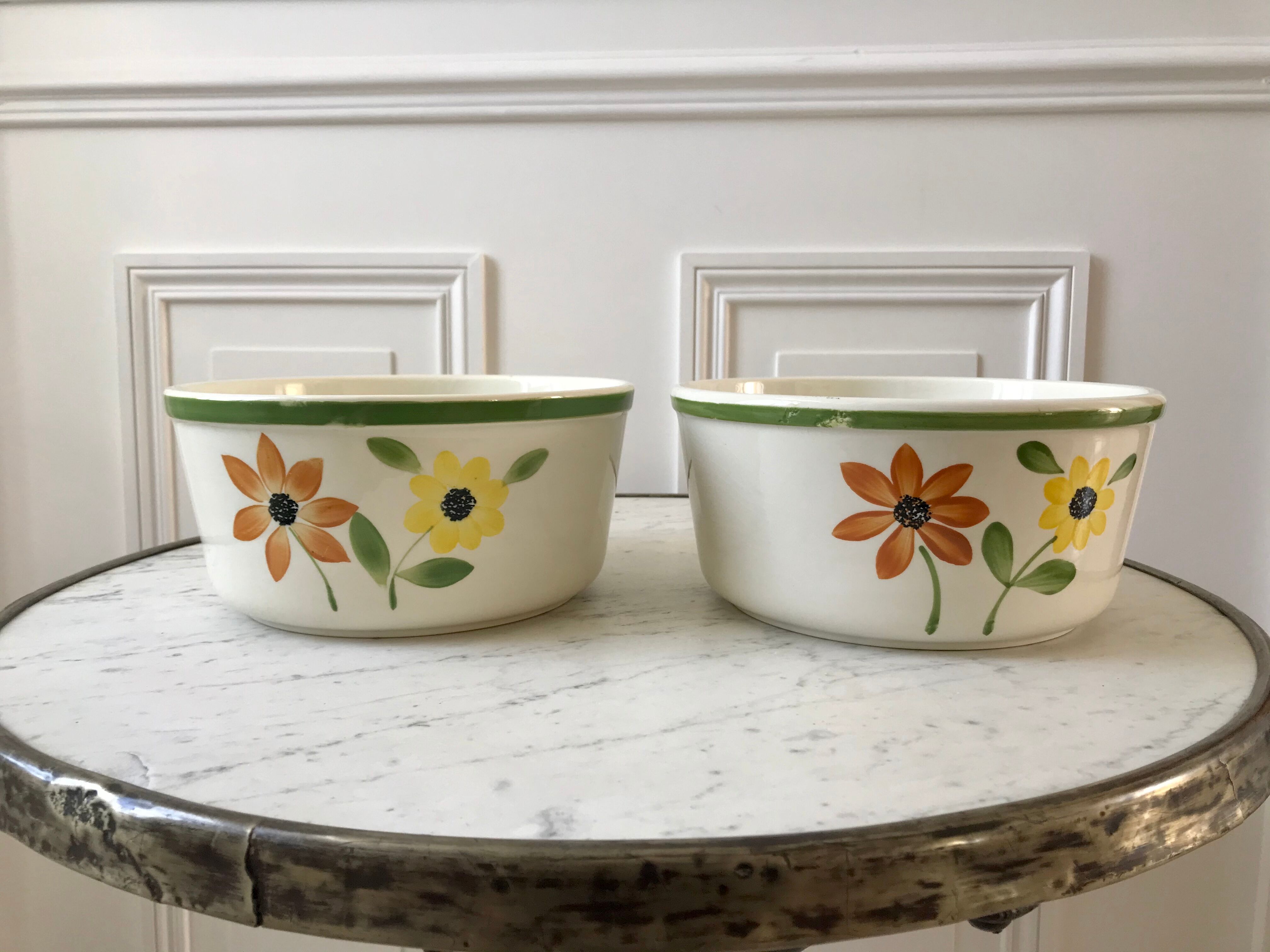 Duo of Gien flower bowls hand painted 60s-70s
