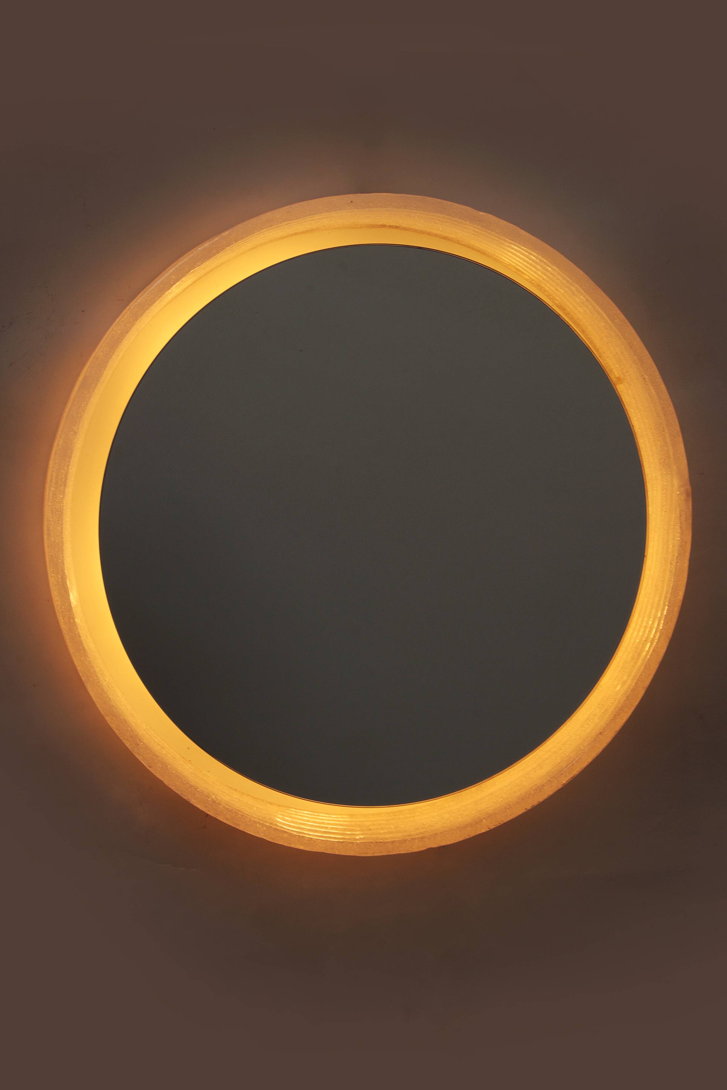 Round Plexiglass Bathroom Mirror by Hillebrand, Large Model, 1960 Germany.