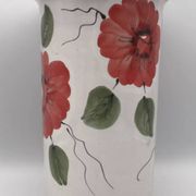 Vase, vintage glazed terracotta pottery, with signed floral decoration
