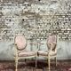 Pair of louis xvi style cream lacquered wood medallion back armchairs