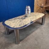Italian design coffee table from the 70s, marble and chrome